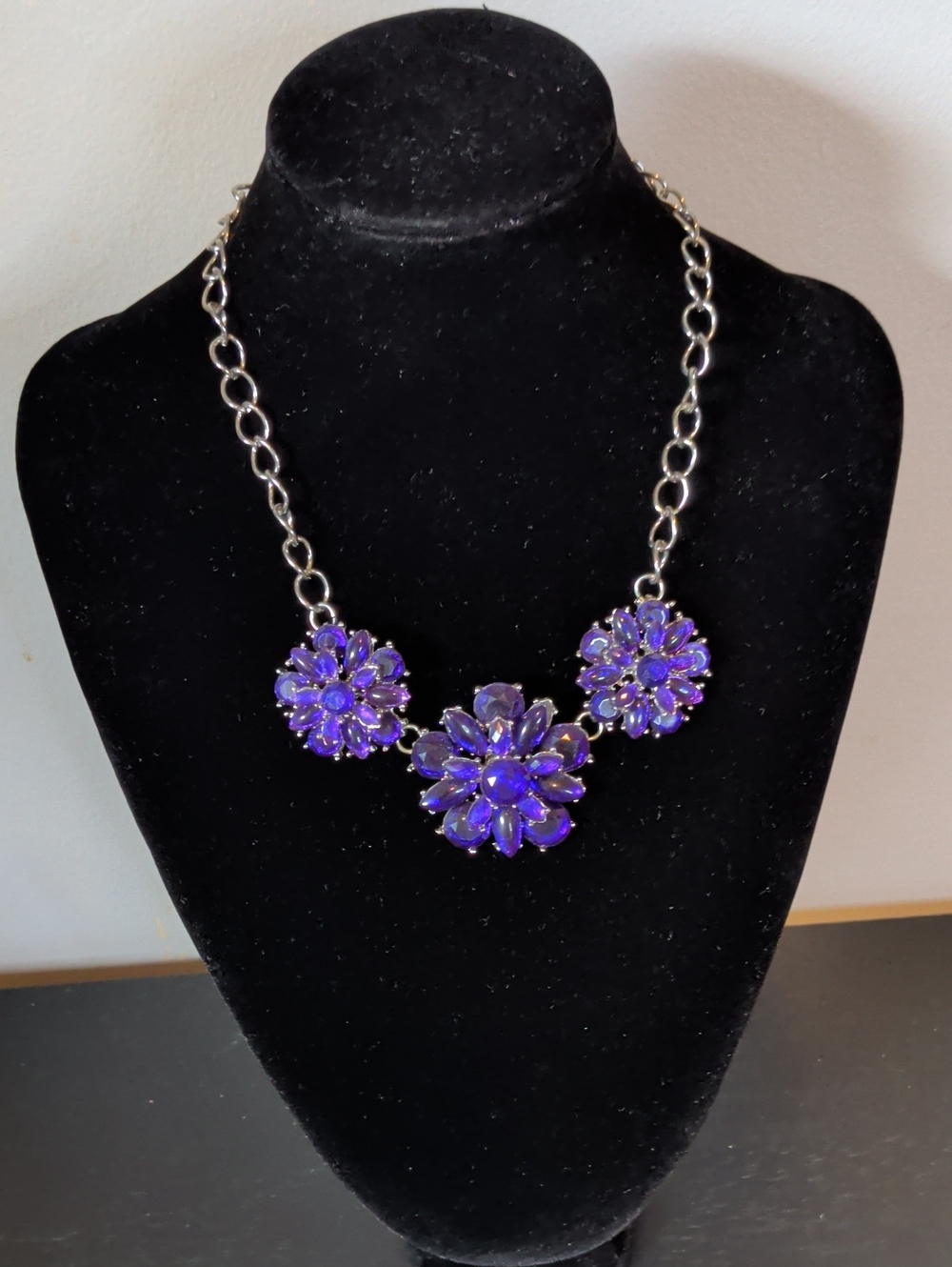 Hand Crafted Purple Floral Gem Cluster Necklace